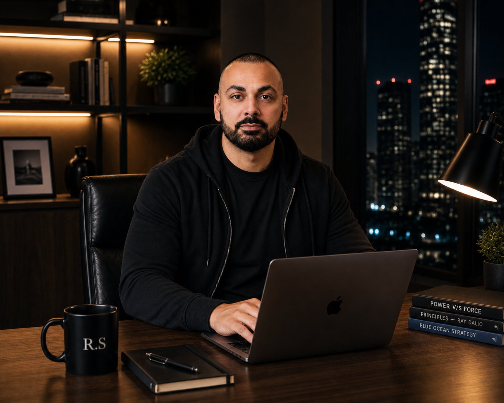 Rahim Syed working at his desk